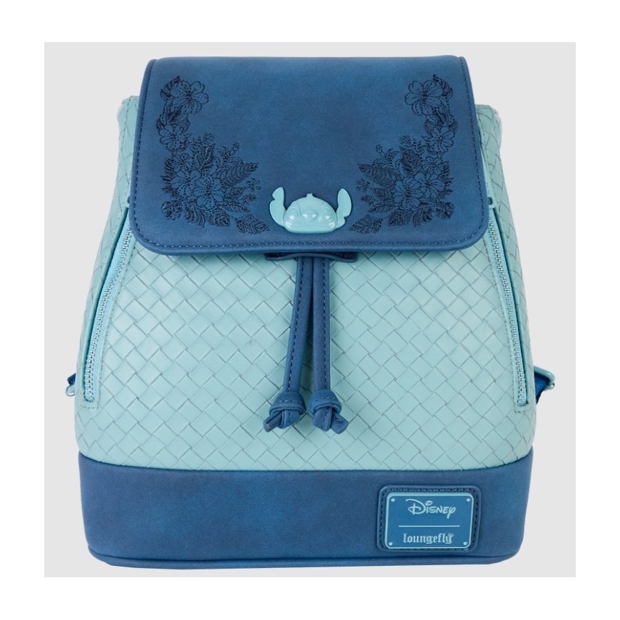 Loungefly Stitch Embroidered Floral Drawstring Mini reppu Arkireppu Sininen Polyuretaani (PU)