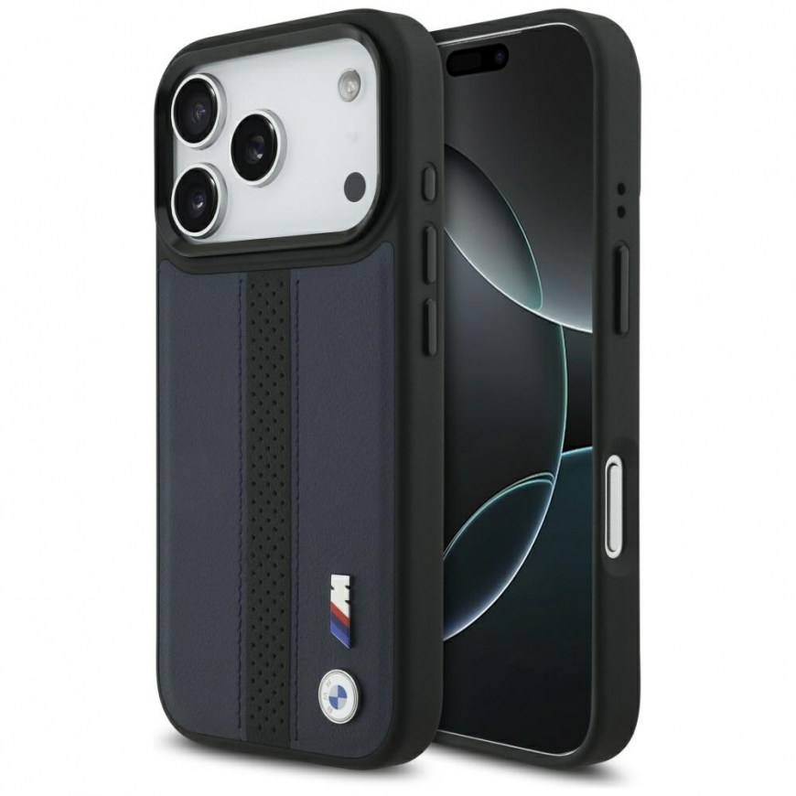Case BMW M Perforated Stripe Logo MagSafe for iPhone 17 Pro navy