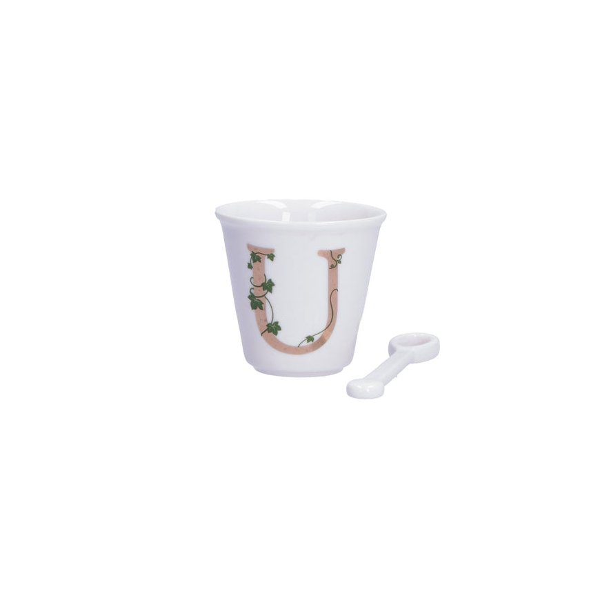 WHITE PORCELAIN UNIQUE Mug with Spoon 75 ml, U pattern – 2