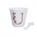 WHITE PORCELAIN UNIQUE Mug with Spoon 75 ml, U pattern WHITE PORCELAIN UNIQUE Mug with Spoon 75 ml, U pattern