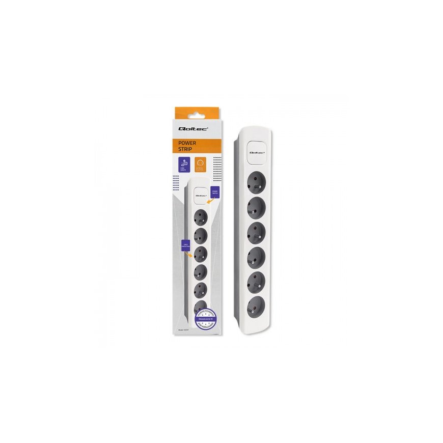 Qoltec 50297 удлинитель 1,8 m 6 розетка(и) Для помещений Серый, Белый – 2