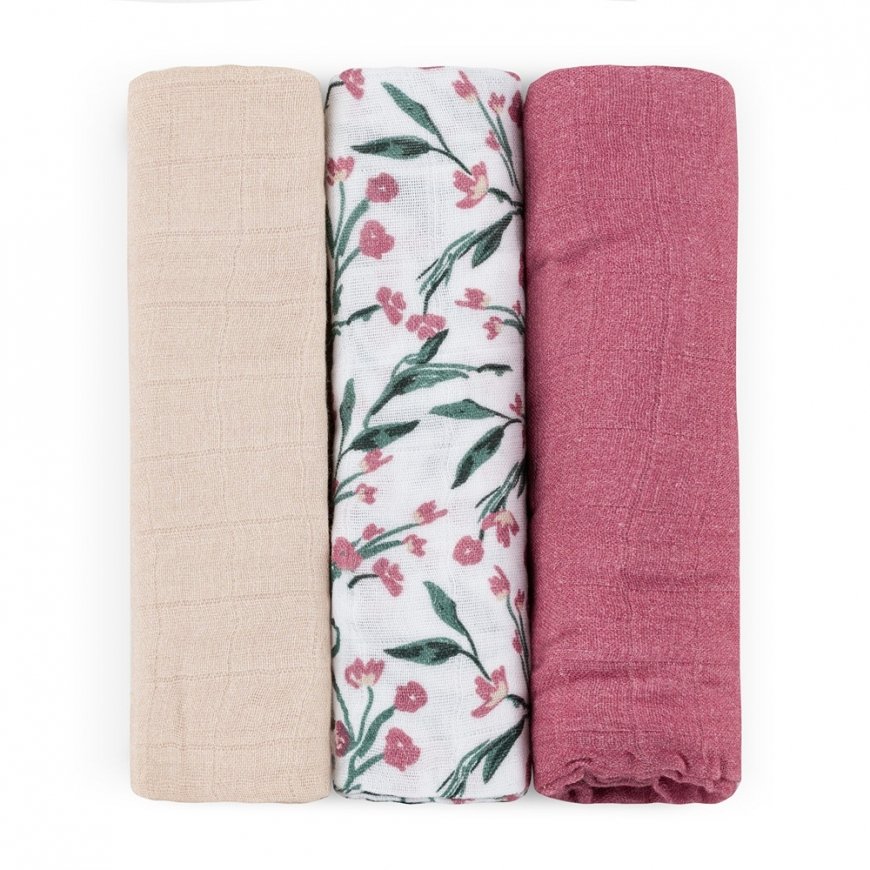 Petite&Mars Mousse - bamboo diapers, 3 pcs set | Pink Meadow – 2