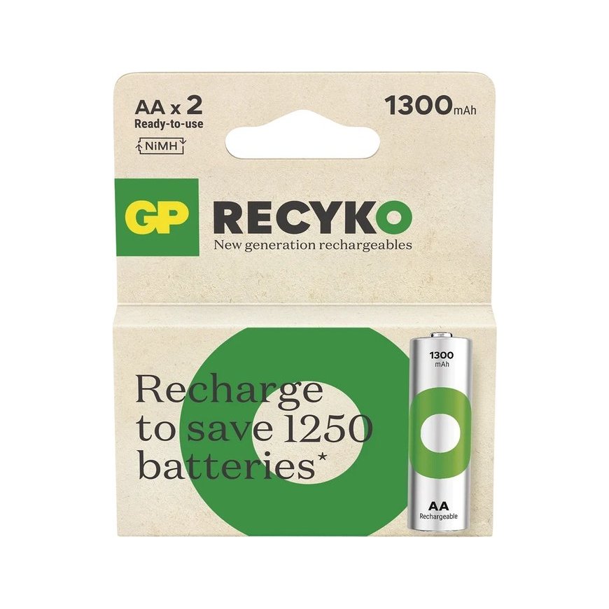 RECHARGEABLE AA BATTERIES GP RECYCLED 1300MAH. 2 PCS. – 2