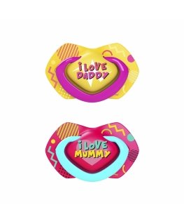 CANPOL BABIES silicone symmetrical pacifier NEON LOVE, 18 months +, 2 pcs, 22/654_pin