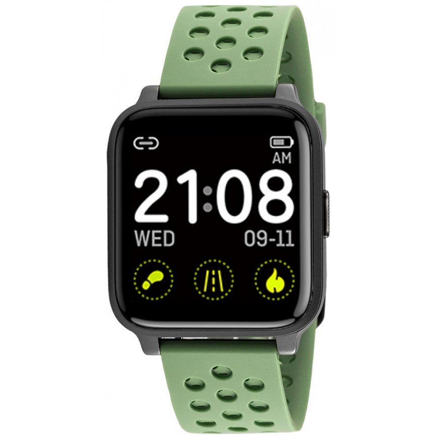 Smartwatch Rubicon X3, musta korpus ja roheline rand.