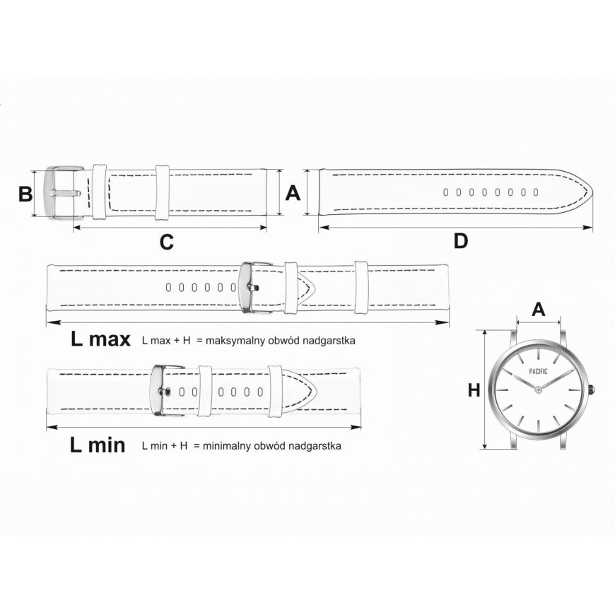 Pacific U14 rubber watch strap - navy blue/black - 24mm