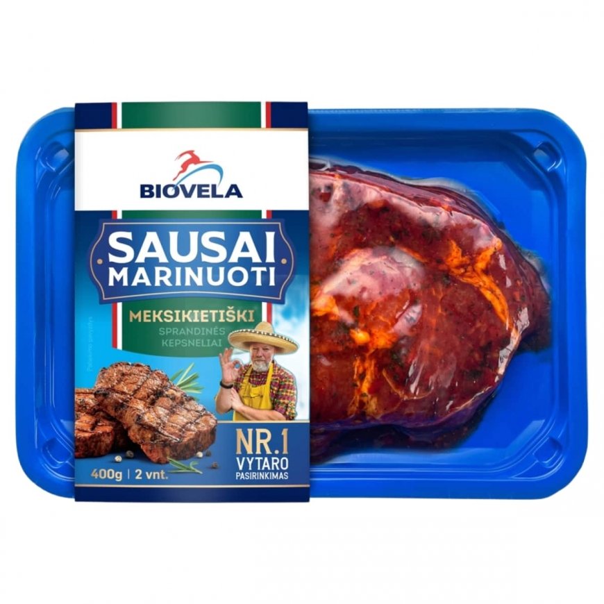 Biovela marinated sausages MEXICAN pork neck steaks 400g