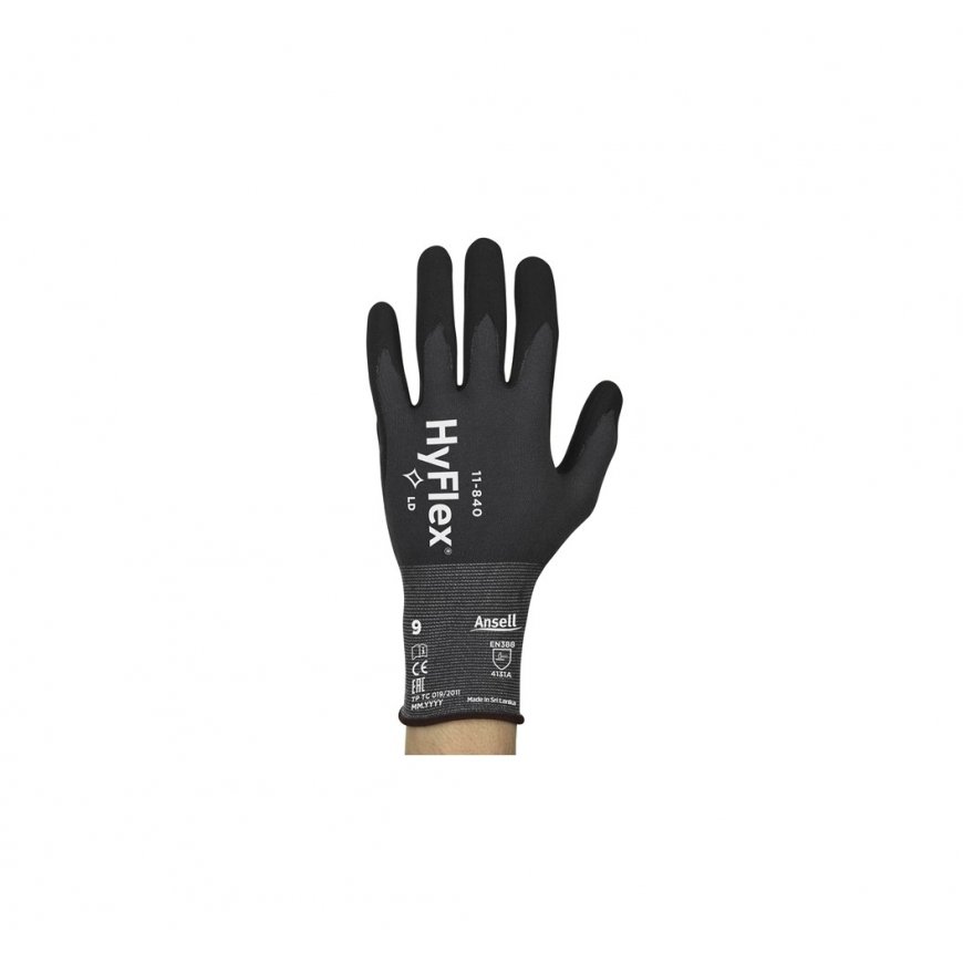Ansell HyFlex 11-840 Protective Gloves, Size 8, Ultra Thin, Nylon, Spandex. Nitrile Foam Palm Coating. Retail Packaging – 2
