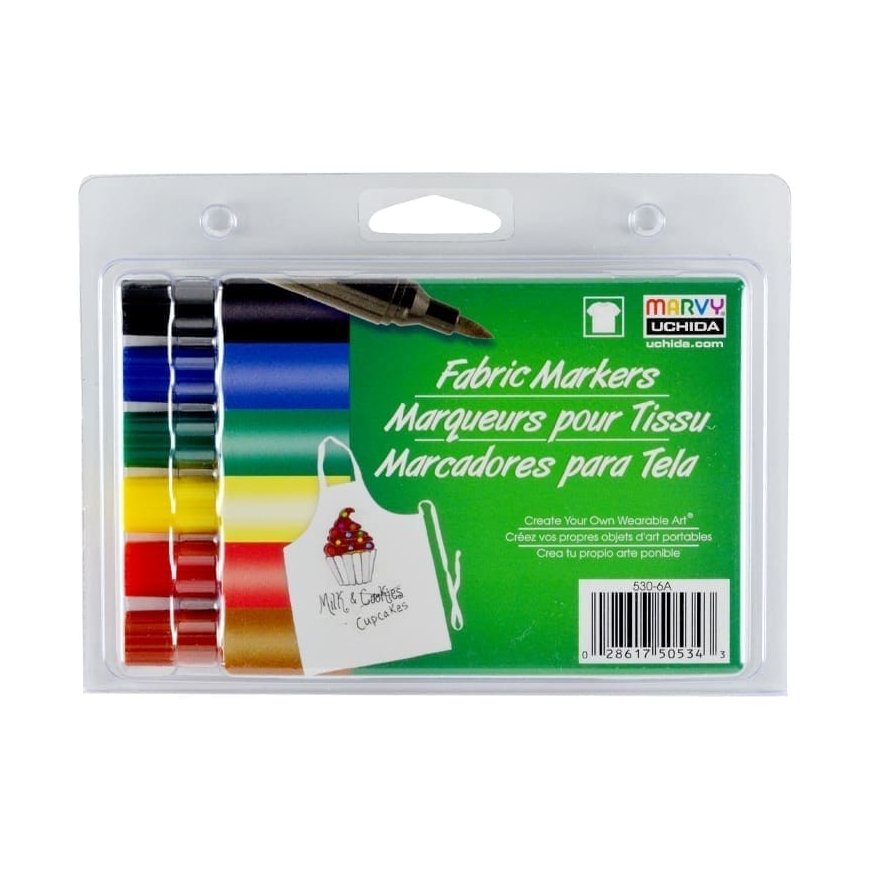 Marvy Fabric Marker 530-6A Primary markeriai tekstilei teptukiniu galiuku 6 vnt.
