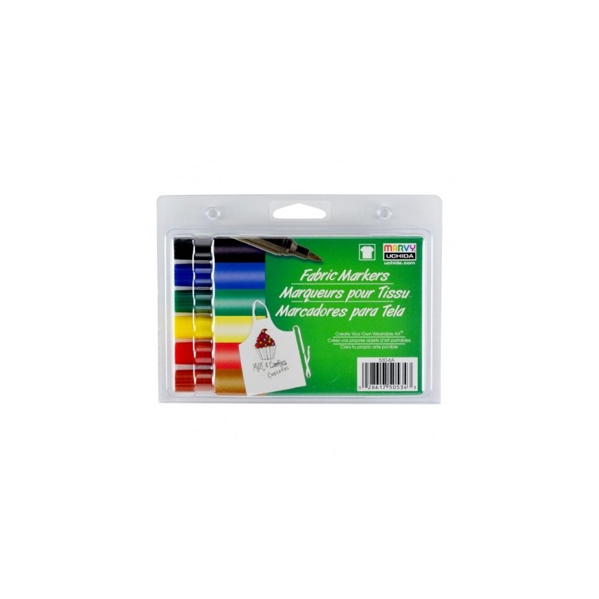 Marvy Fabric Marker 530-6A Primary markeriai tekstilei teptukiniu galiuku 6 vnt. – 2