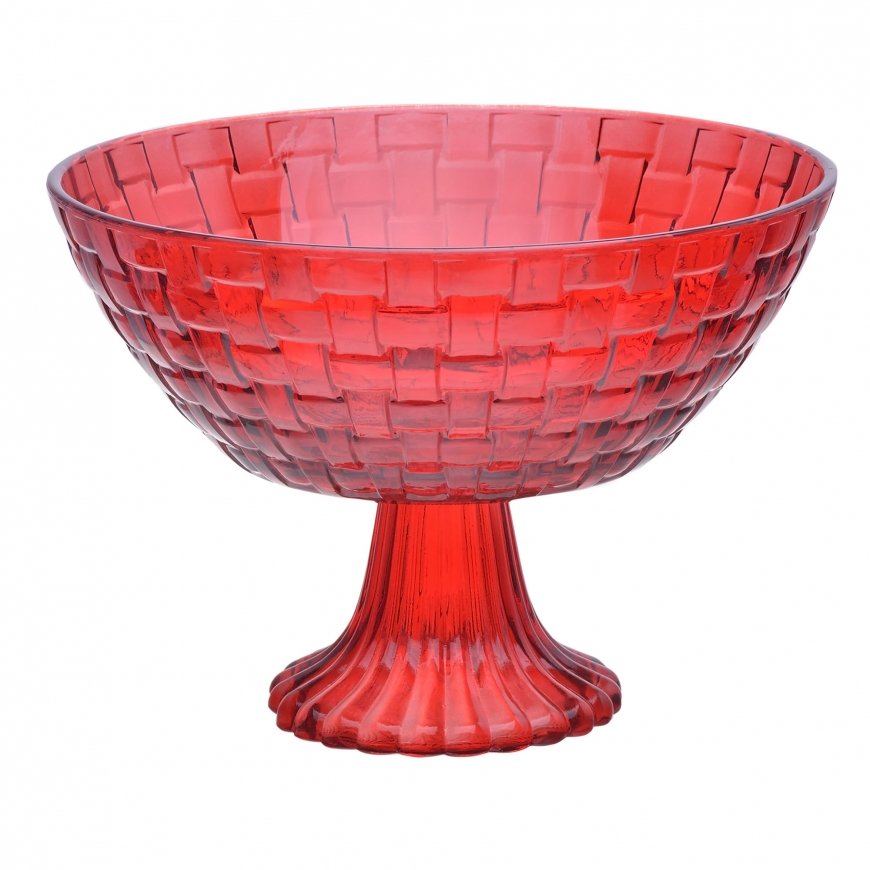 Red glass salad bowl on a stand 22.5 cm