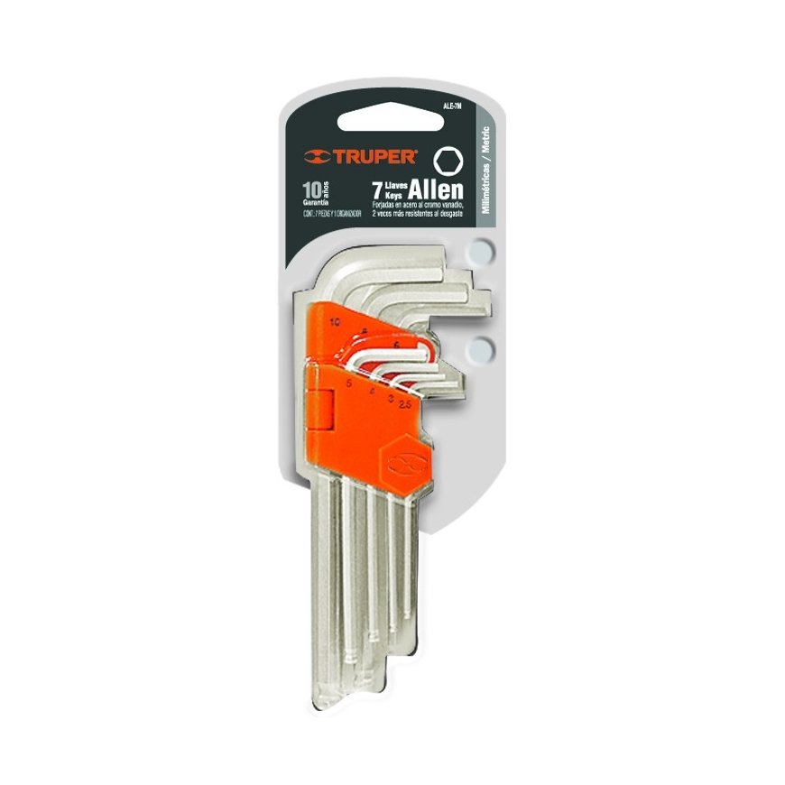 L-kujulised kuusnurksed võtmed, pikad, ümardatud otstega, 7tk: 2,5-3-4-5-6-8-10mm Truper®