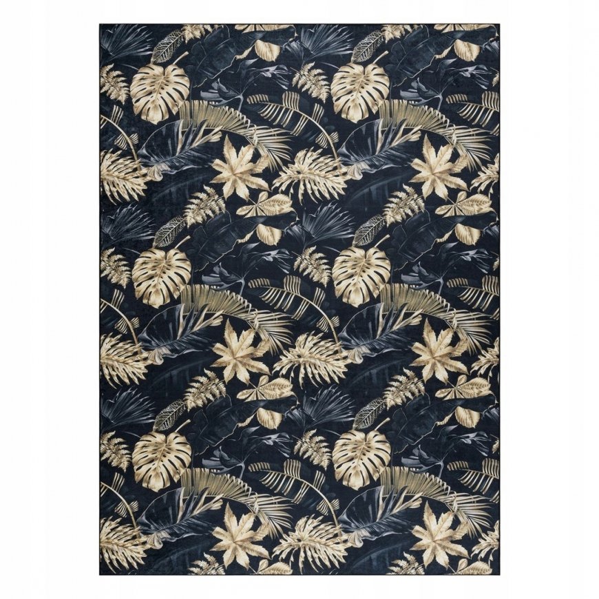 Tropu mīkstā paklājiņš ARLEN LEAVES4 krāsā melna dārzeņu stila tropiska 80x150 Hakano – 2