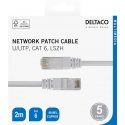 Deltaco Verkkokaapeli, Cat6, U/UTP, 24 AWG, LSZH, 2 m, valkoinen