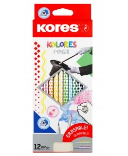 Värvilised pliiatsid KORES KOLORES MAGIK, kolmnurksed, 3mm, kustutatavad, 12 värvi + kustuti