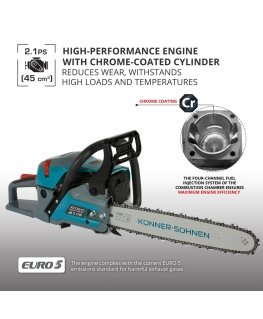 Könner & Söhnen KS CS21G-16 motorzāģis 1600 W 3000 RPM Melns, Zils, Pelēks, Sarkans