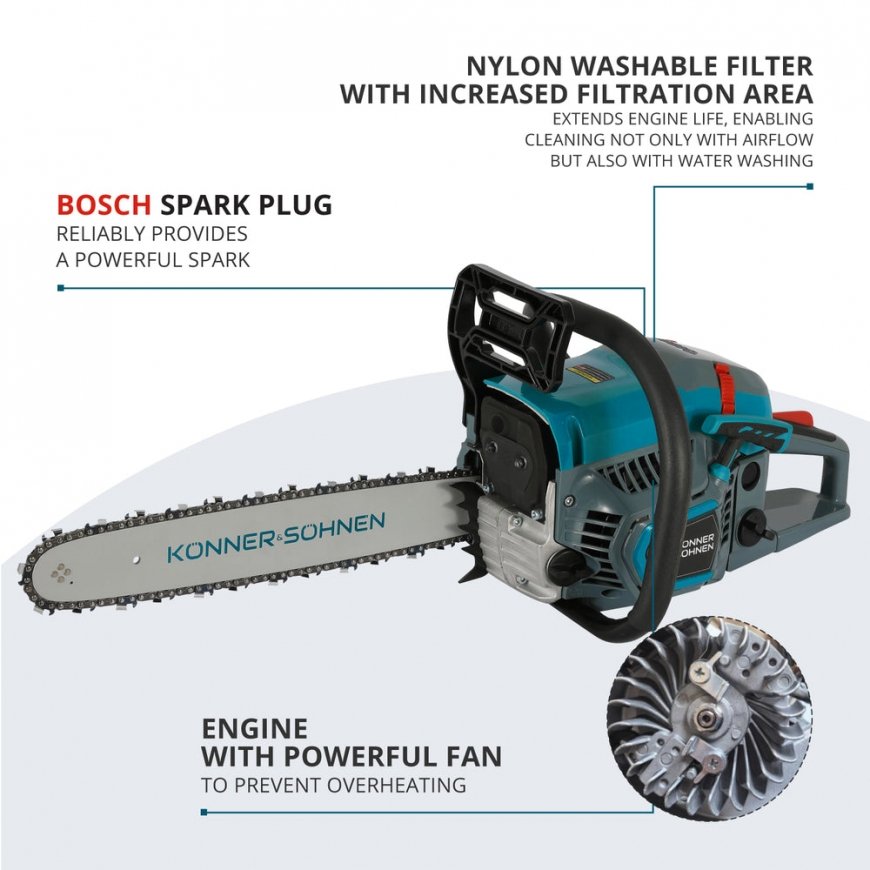 Könner & Söhnen KS CS21G-16 moottorisaha 1600 W 3000 RPM musta, Sininen, Harmaa, Punainen – 2