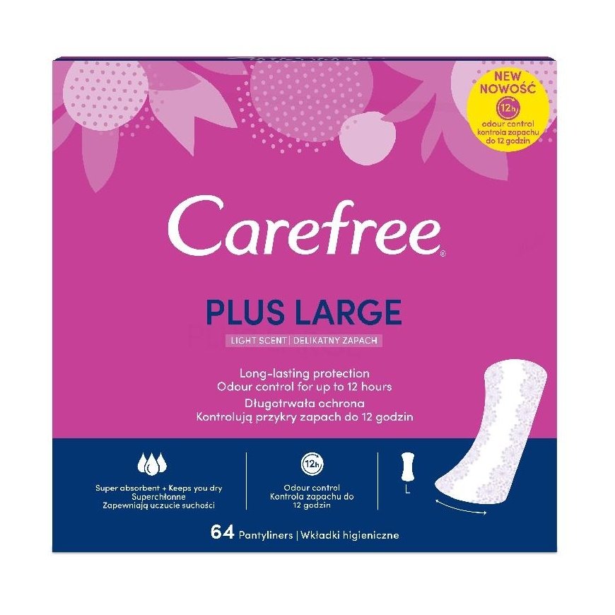 CAREFREE_Plus large lightly scented panty liners, 64 pcs.
