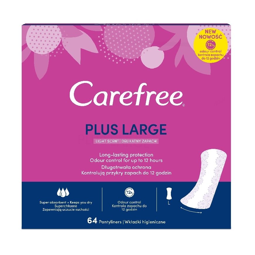CAREFREE_Plus large lightly scented panty liners, 64 pcs. – 2