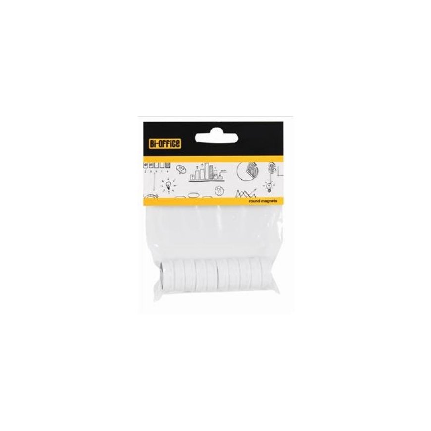 Antimikrobiniai magnetai BI-OFFICE 20 mm, 10 vnt., ypač stiprūs, balta spalva.