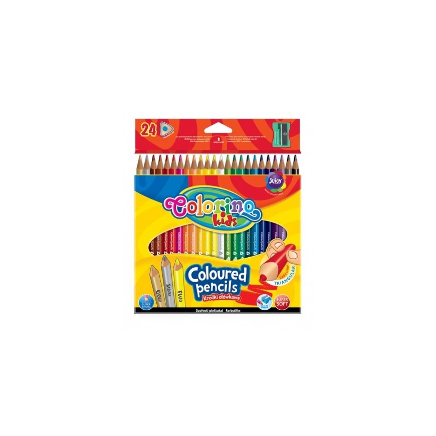 Colorino Colored Pencils, Triangular Shaped, 24 Colors, with Sharpener