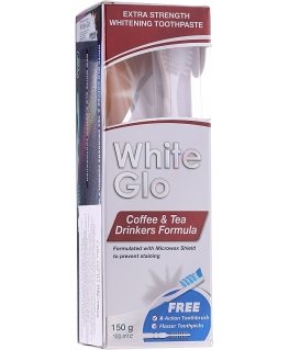 White Glo Baltas GLO KAFIJAS UN TĒJAS DZERS regulējošā zobu pasta, 150 g