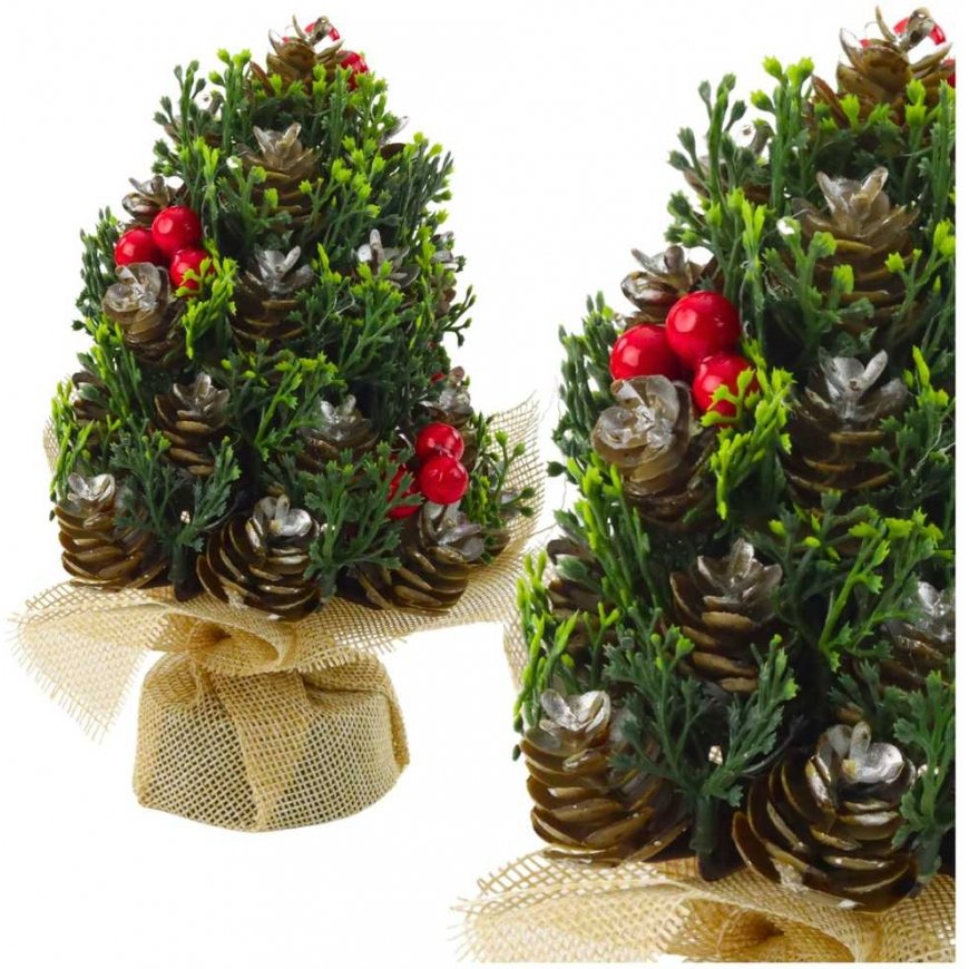 Lean Decorative Christmas Tree with Pine Cones and Red Ornaments 17x10 cm