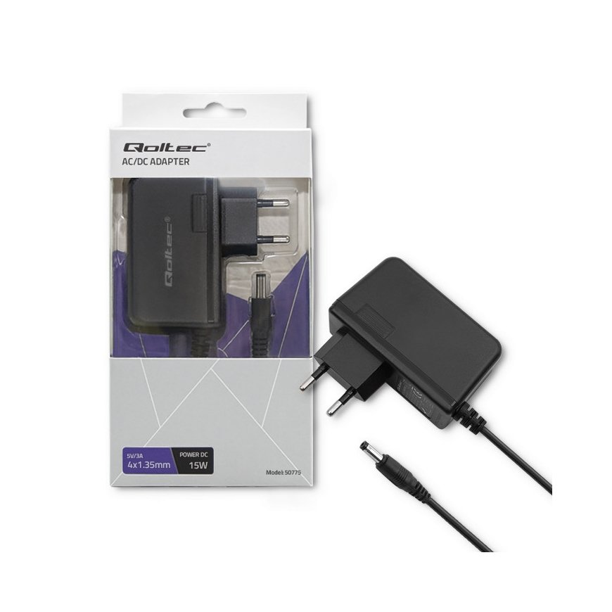 Qoltec 50775 maitinimo adapteris / inverteris Vidaus 15 W Juoda