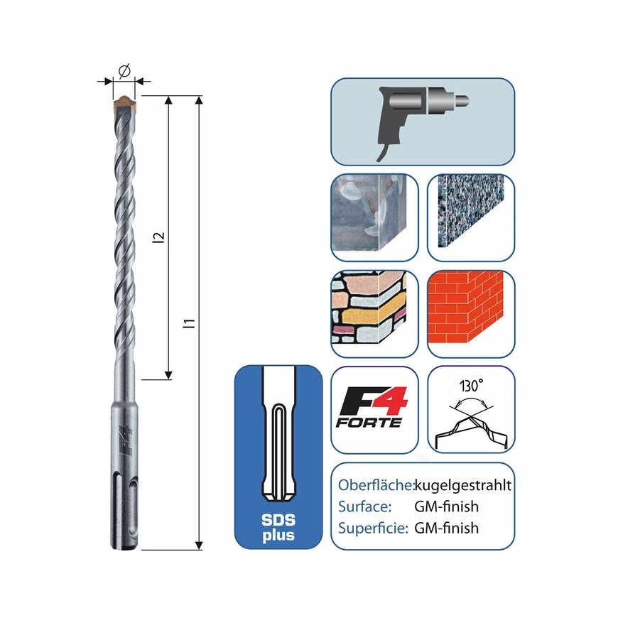 SDS+ concrete drill bit with 2 cutting edges, 6x260/200, Alpen [0083700600100] – 2