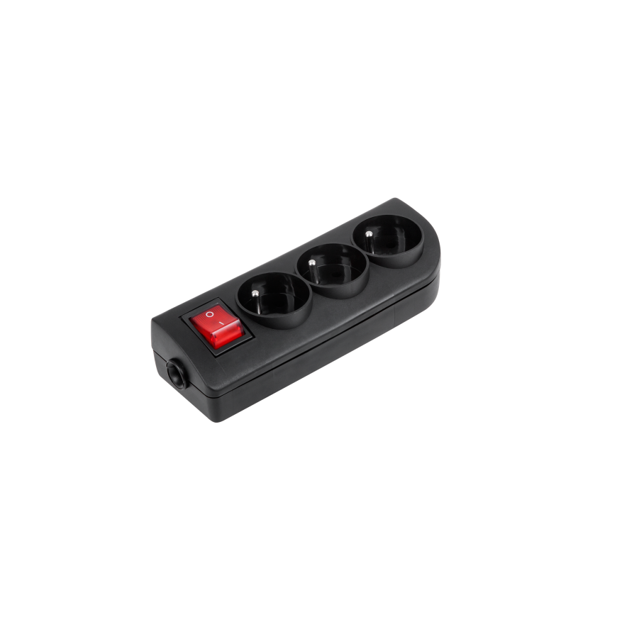 ELGOTECH Oem Paplašinājuma kontaktligzda x 3 ar zemējumu un slēdzi melna GN-30W-2