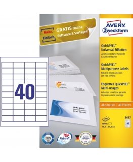 Avery 3657 liimaetiketti Suorakulmio Kiinteä Valkoinen 4000 kpl