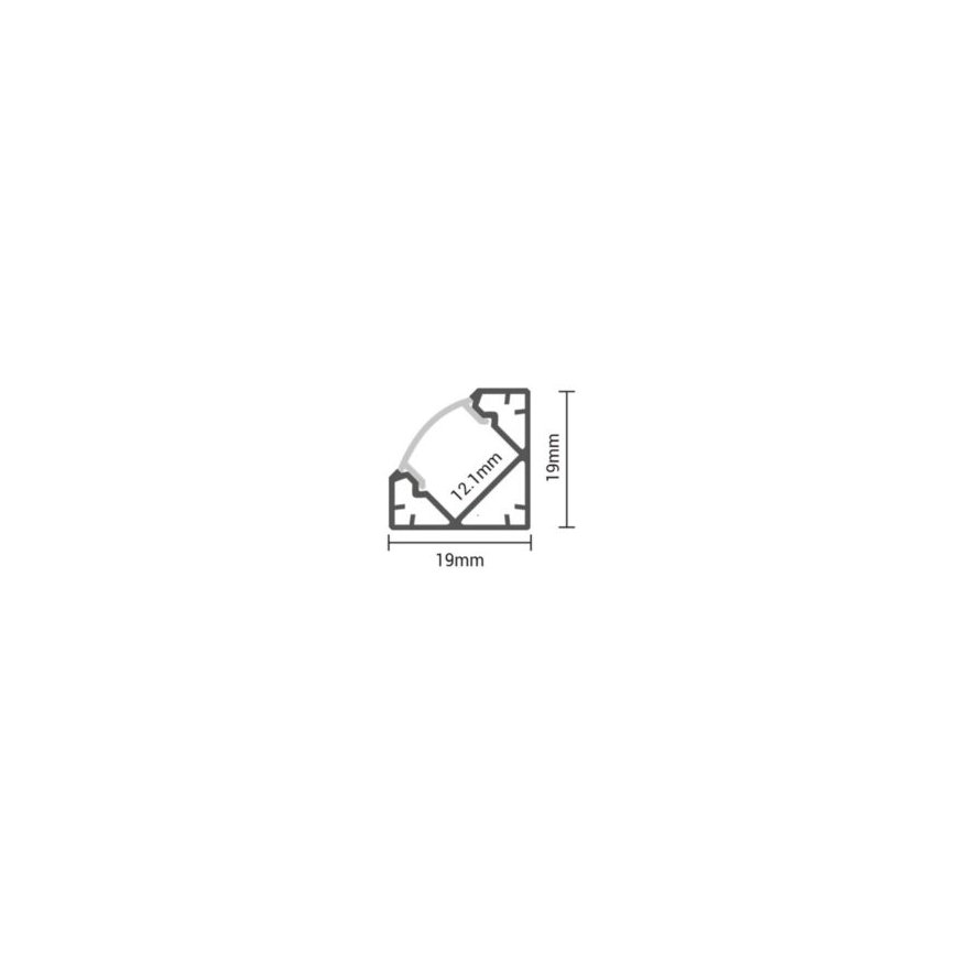LED kampinine profiil V-TAC, kaanega ja lõpetustega, valge, 2000x19x19mm – 2