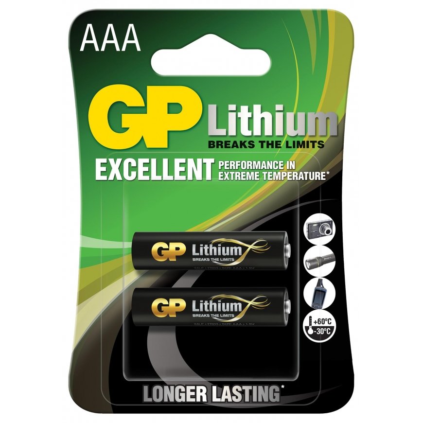 Lithium baterija, AAA (LR03), AAA, 1,5 V, GP, lizdinė plokštelė, 2 vnt.