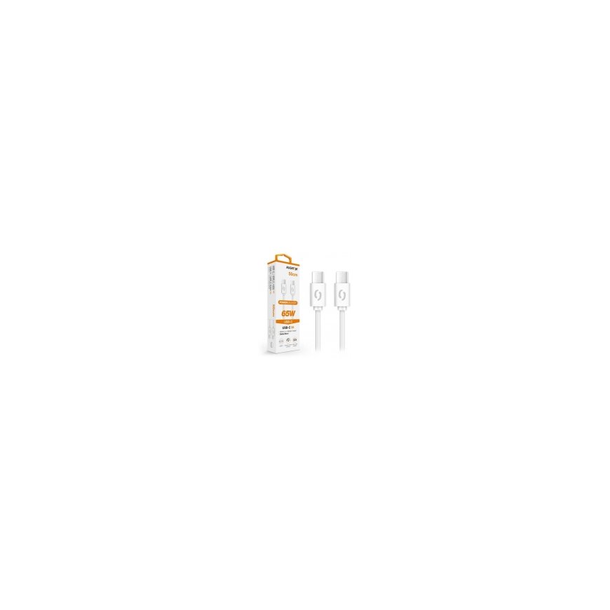 Duomenų kabelis ALIGATOR POWER 65W, USB-C/USB-C 3A, 0,5m baltas – 2