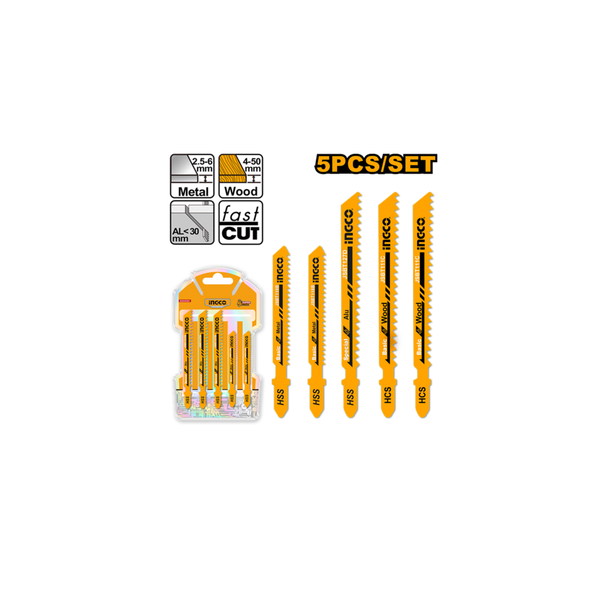 Ingco AKJ0051 Saw blade, wood+metal, set of 5
