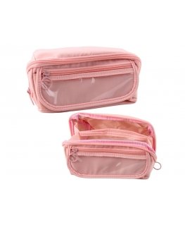 Pink foldable pencil case with a transparent pocket, 20x10 cm