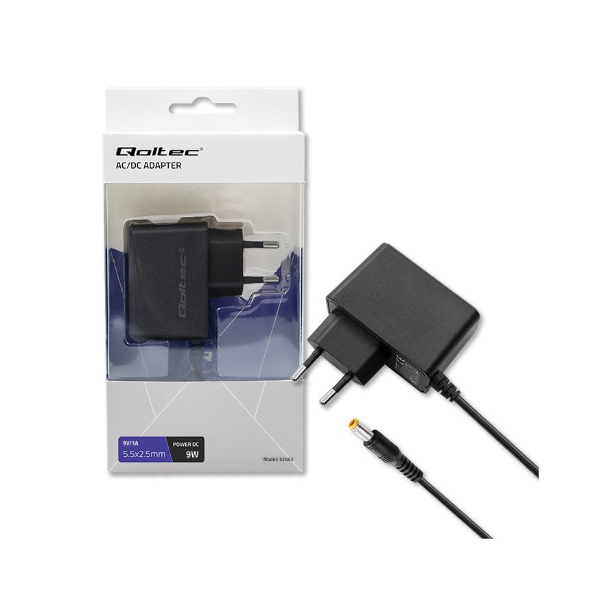 Qoltec 52403 toiteadapter ja vaheldi Hoonesisene 9 W Must