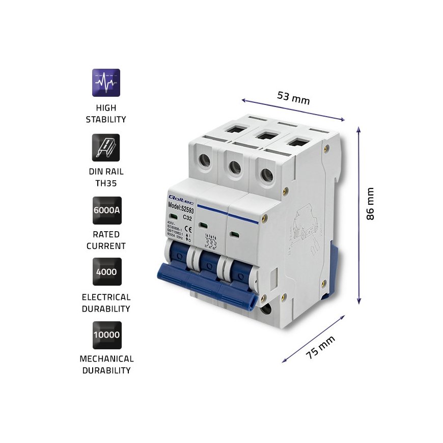 Qoltec C32 прерыватель цепи Миниатюрный выключатель 3 – 3
