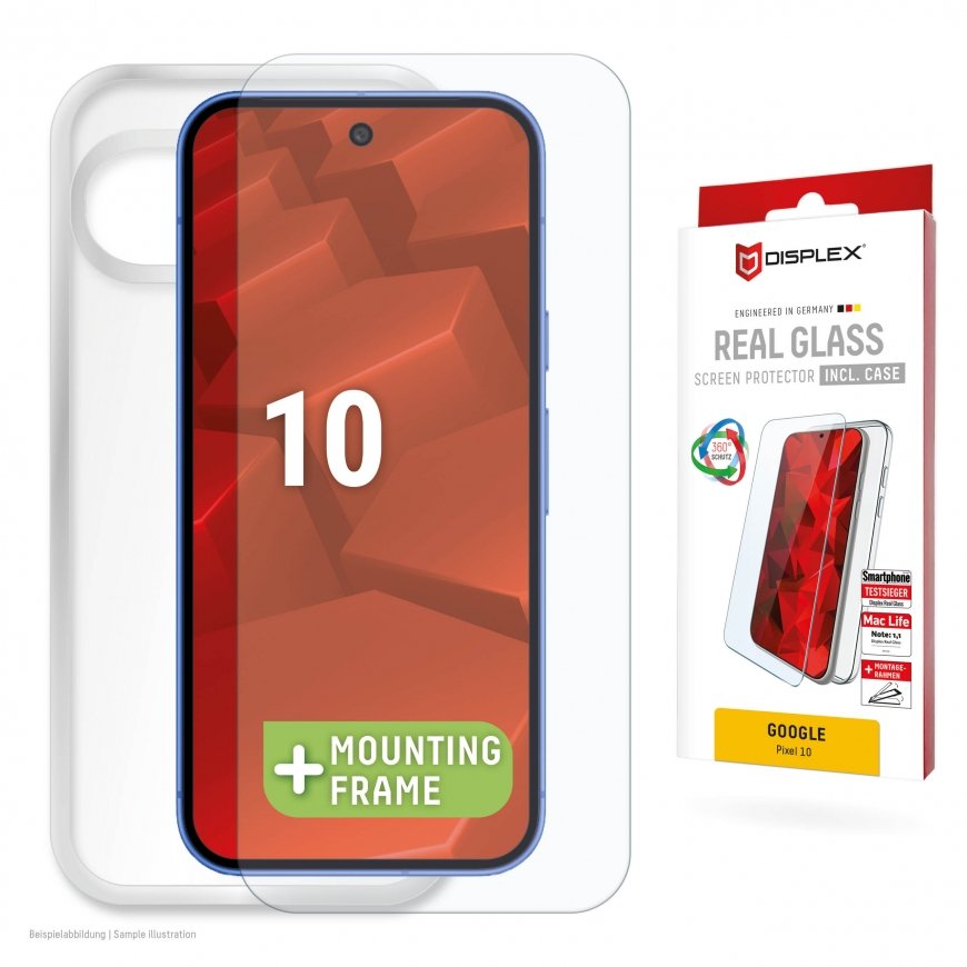 Displex Screen Protector + Case for Google Pixel 10, Eco Mounting Frame, scratch resistant
