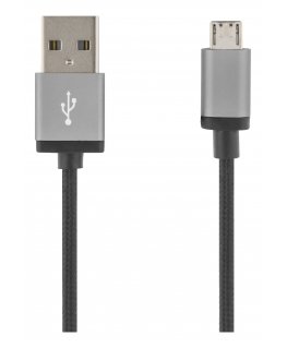 Deltaco USB-kaapeli, kangaspäällysteinen, Type A ur - Type Micro B, 2m, musta