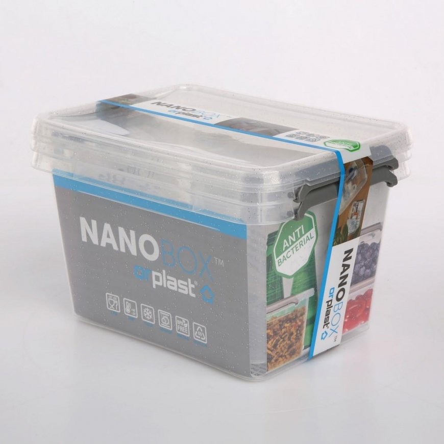 Orplast Antibacterial 2 pcs food containers with silver micro-particles, with lid and clasp set, 2 l