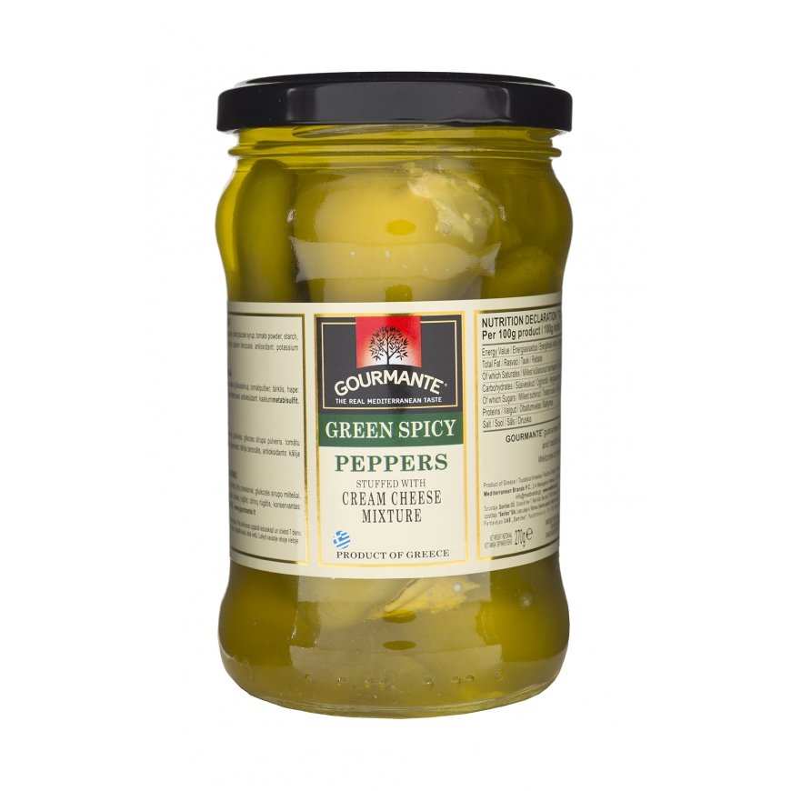 Rohelised, teravad piprad GOURMANTE, täidetud koore ja juustu seguga, 270g – 2