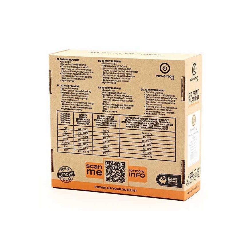 „Powerton 3D ECONOMY LINE“ PETG filaments, 1000 g, sniegots balts