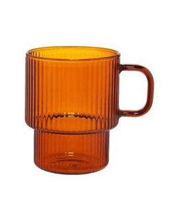 Grooved latte glass with a golden-colored handle CHiATO, 400 ml – Transparent