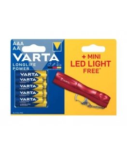 VARTA Longlife Power LR03/LR06 batteries x4 + mini LED flashlight