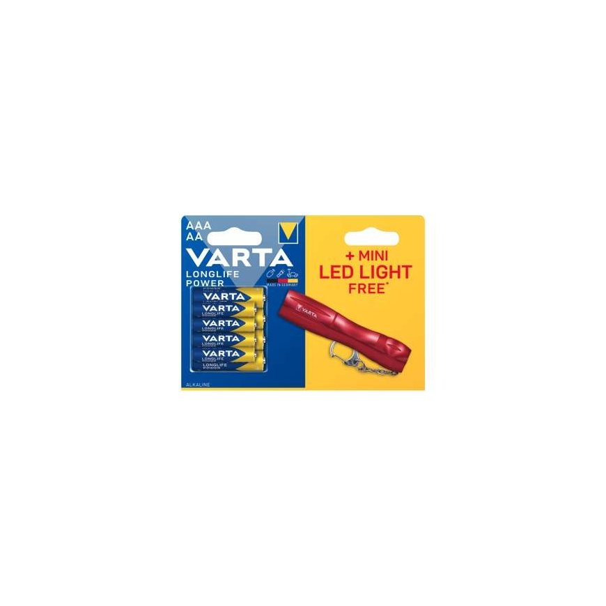 VARTA Longlife Power LR03/LR06 akud x4 + mini LED taskulamp.