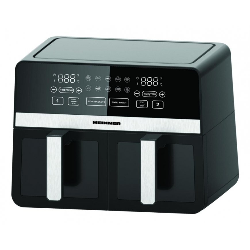 Heinner HAF-K10DB24BK rasvakeitin Kaksois 9,5 L Erillinen 2400 W Kuumakiertoilmakypsennin musta