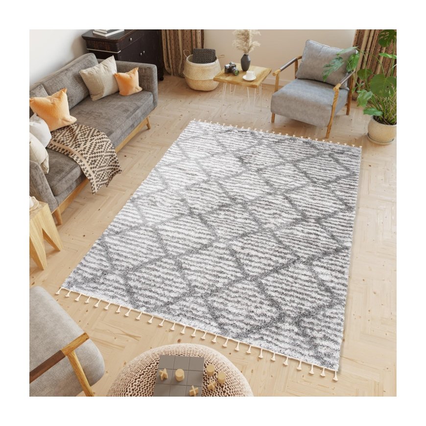 Blue Rug WELLI GEOMETRIC 2 colors blue 140x190 Hakano