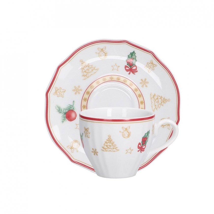 LA PORCELLANA BIANCA KALĖDŲ IŠLEIDIMO Puodelis ir lėkštė 100 ml – 2