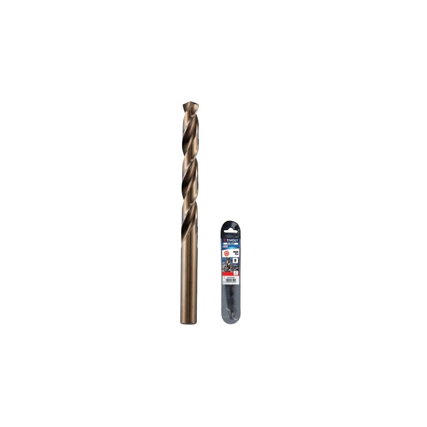 Tivoly Metal Drill 8.0 mm, COBALT HSS-E5, fully ground, 135⁰ angle, T Line, in blister pack.